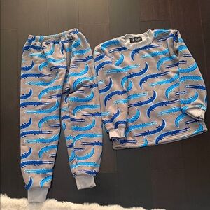 Kids Blue and Gray Alligator Print suede Sweatshirt and Pants Set